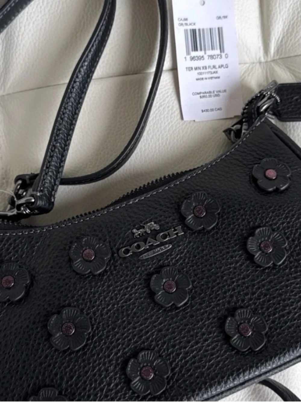 Coach Mini terry Pebbled Leather Floral Appliqué Shoulder Bag